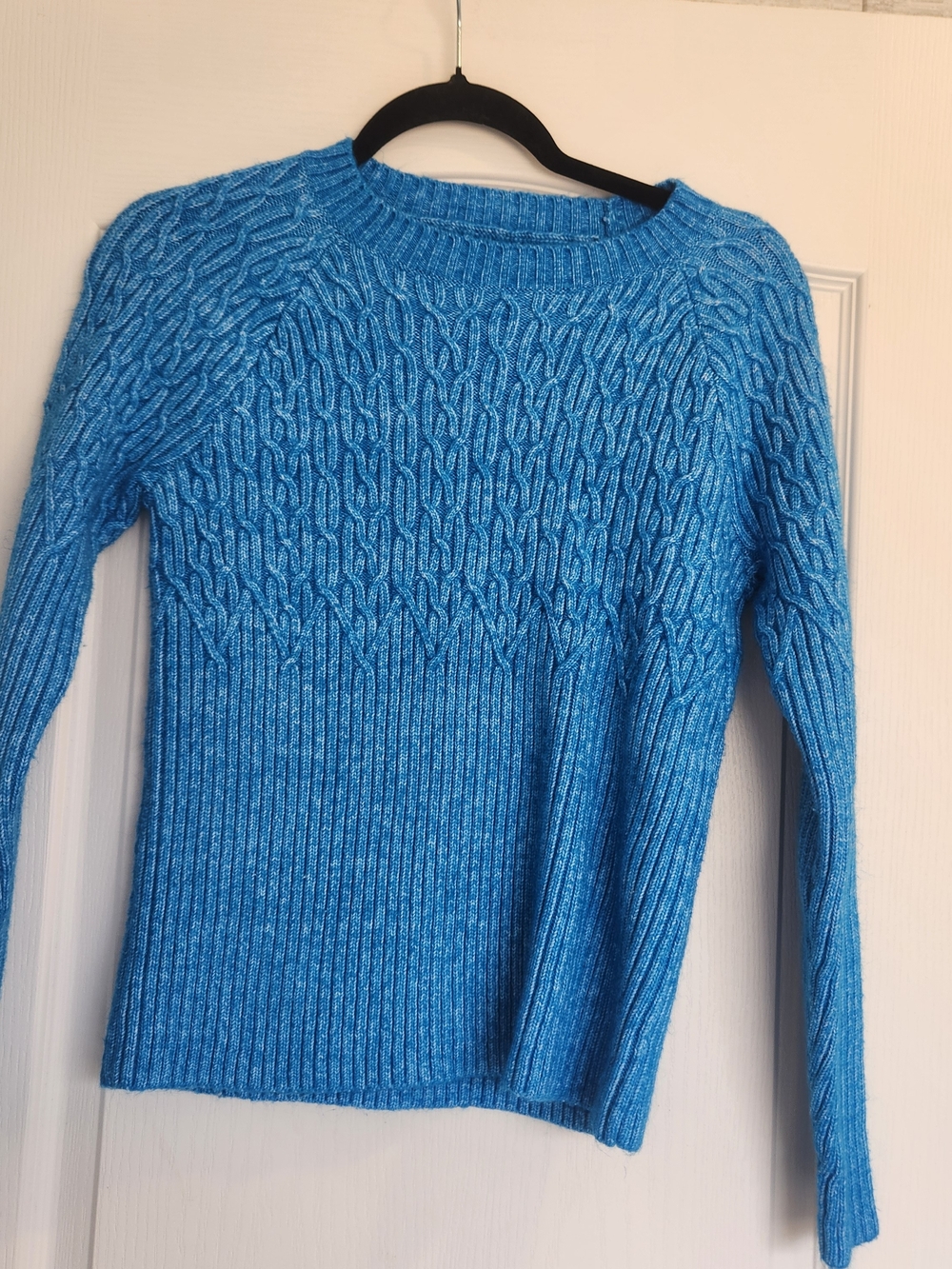 **LOFT Bright Blue Cable Knit Crewneck Sweater S Euc**